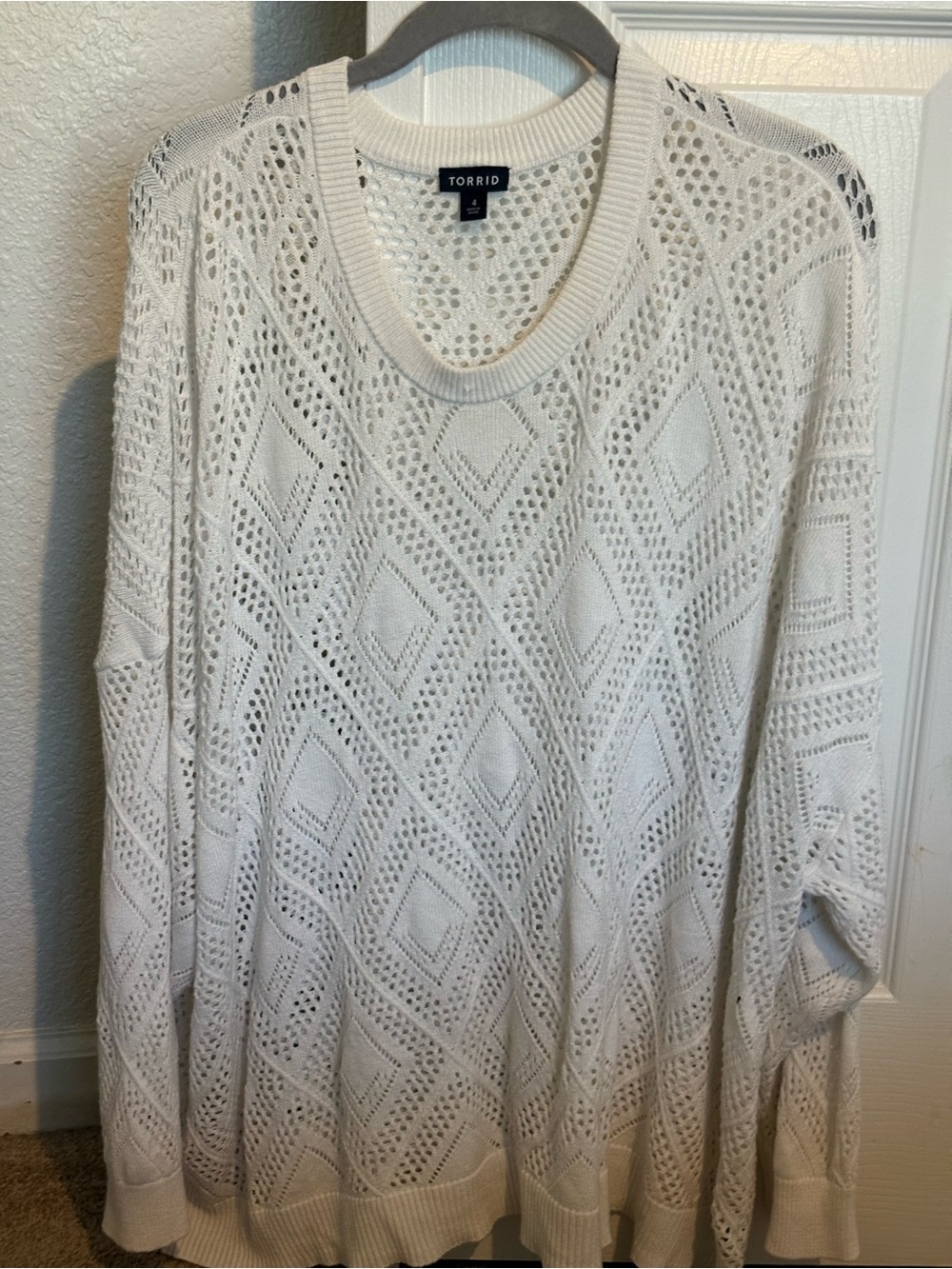 torrid cream openwork diamond crewneck sweater